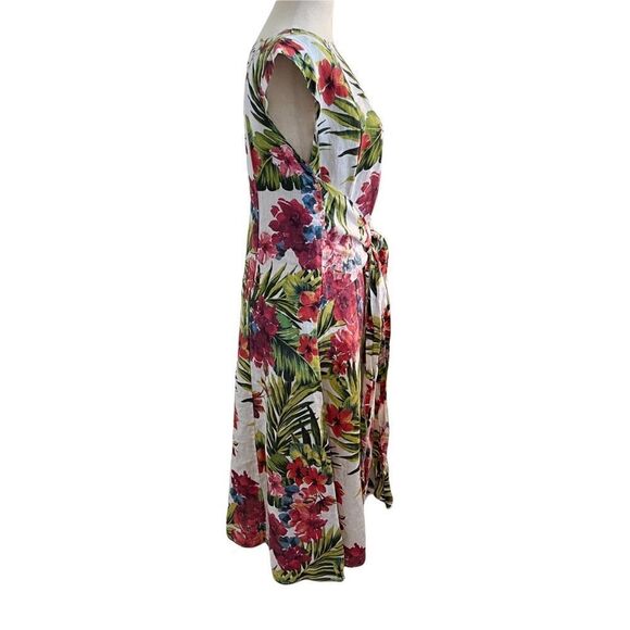 Piazza del Tempio Italy Tropical Linen Cap Sleeve Midi Dress Waist Tie Small - Picture 4 of 6